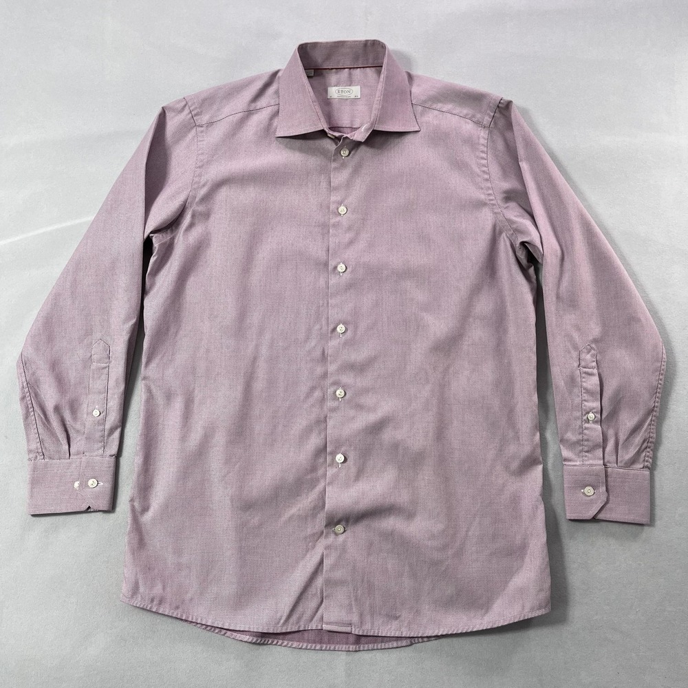 Eton Dress Shirt Mens 16.5 42 Pink Micro‎ Dot Contemporary Non Iron Cotton